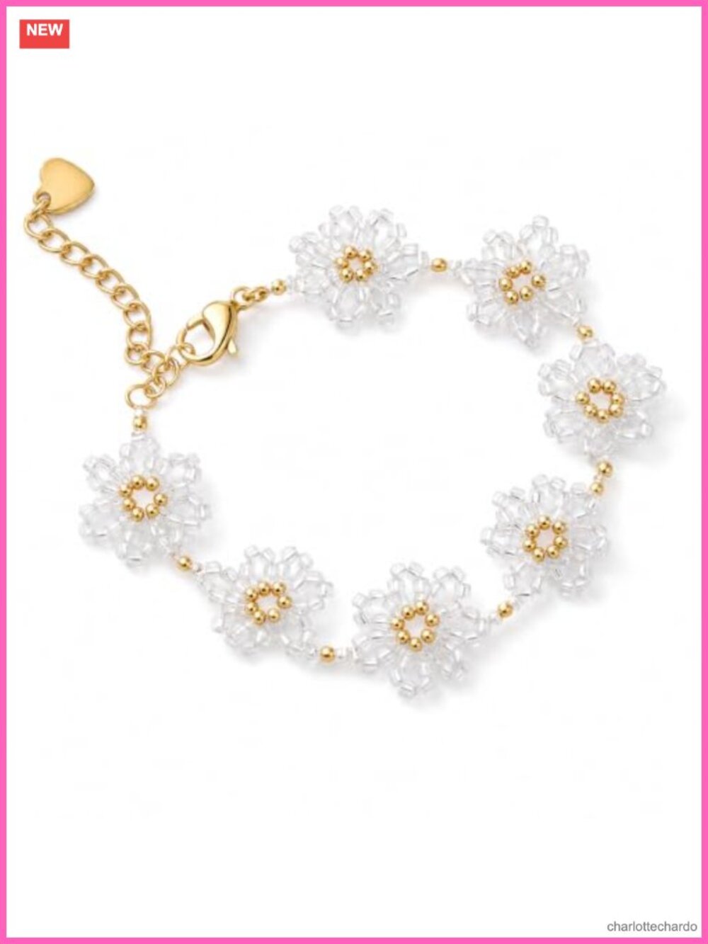 Handcrafted Daisy Flower Beaded Bracelet 18K Gold-Plated Adjustable Dainty